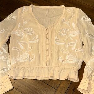 Anthropologie Cream Embroidered Blouse size XS GUC